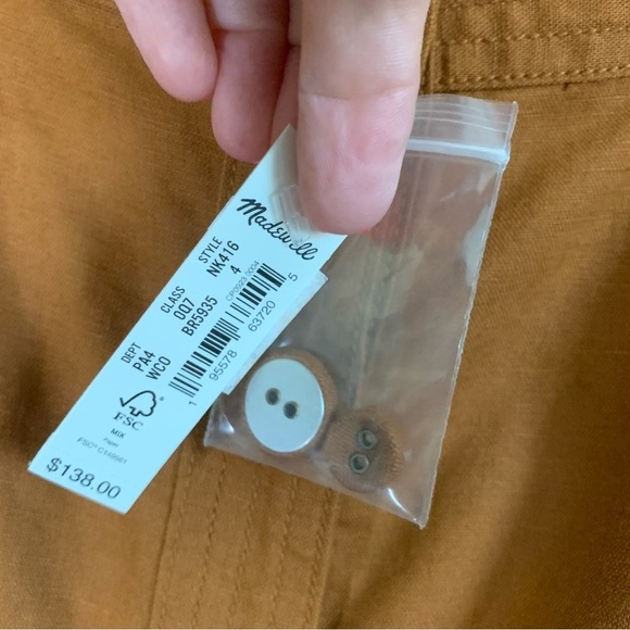 Madewell womens puff sleeve midi dress warm coffee brown linen blend 4 NEW - Picture 5 of 10